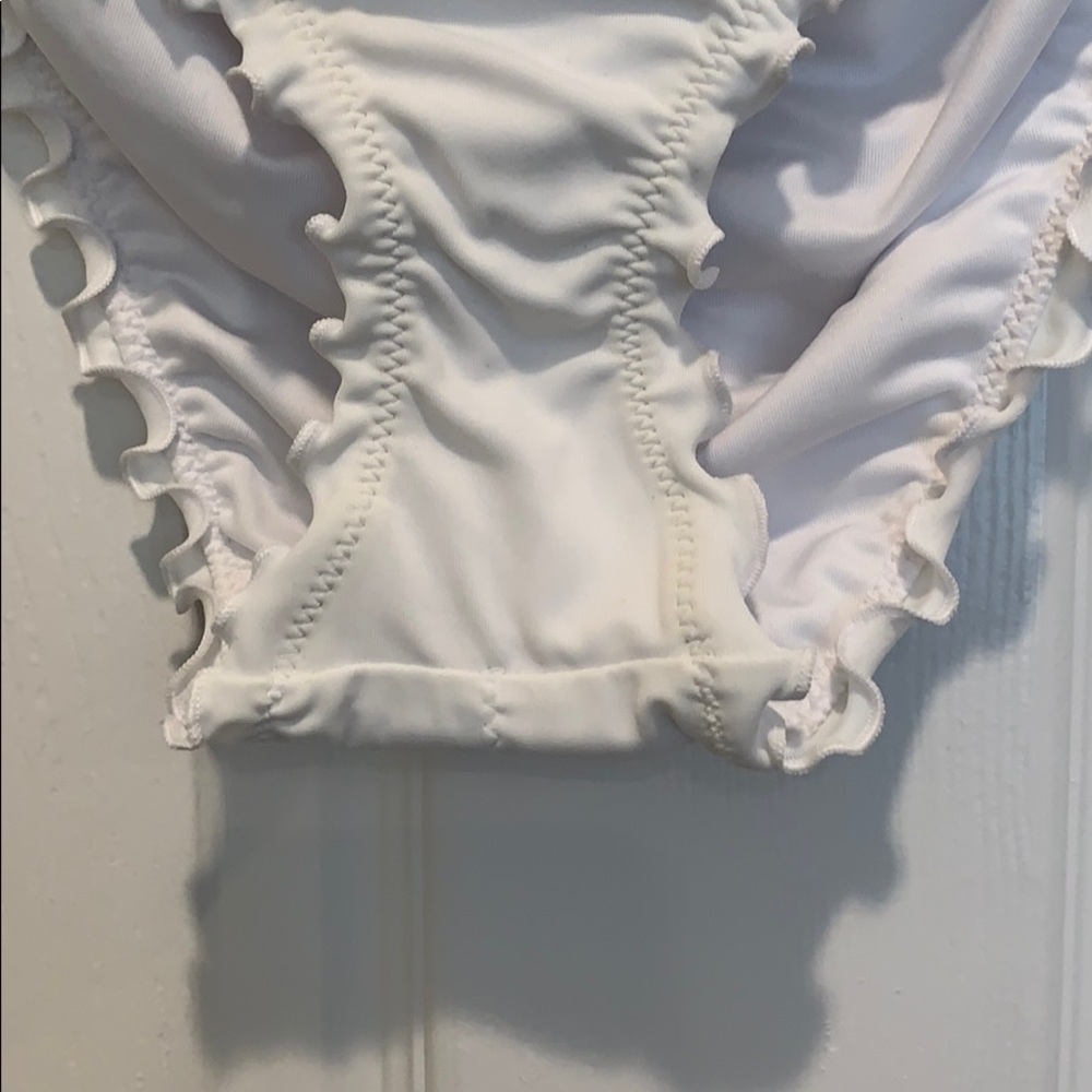 White Cheeky Ruffle Bathing suit Bottom - Picture 2 of 8